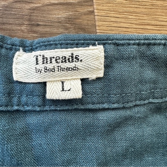 Threads by Bed Threads Shirt Large Linen Teal Short Sleeve Button Down Solid - Picture 2 of 7